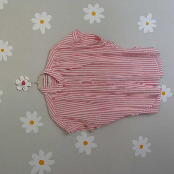 Madewell Central Short-Sleeve Tie-Back Button-Down Shirt In Rose Stripe - Picture 2 of 14